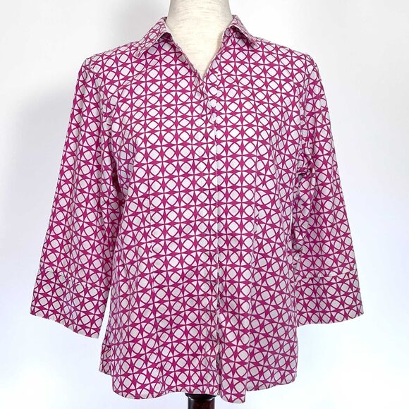 Chico's Pink Geometric Print Cotton Button-Up Top Size Med - Picture 1 of 10